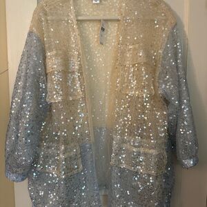 NWT ANTHROPOLOGIE Sheer Sequin Dinner Jacket One Size Sparkle Shiny